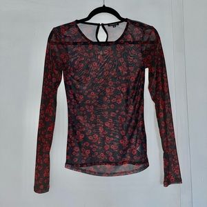 Dynamite Sheer mesh floral long sleeve top